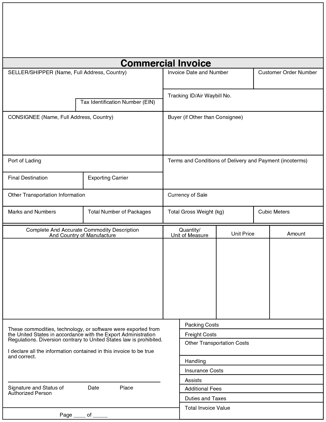 Commercial Invoice Template Fedex db excel com