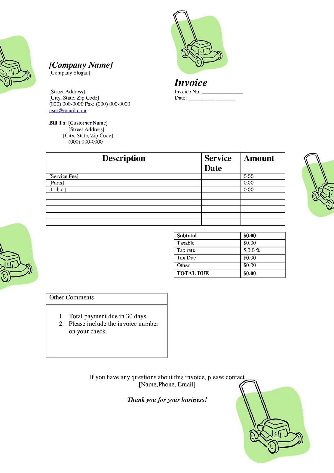 Landscaping Receipt Template