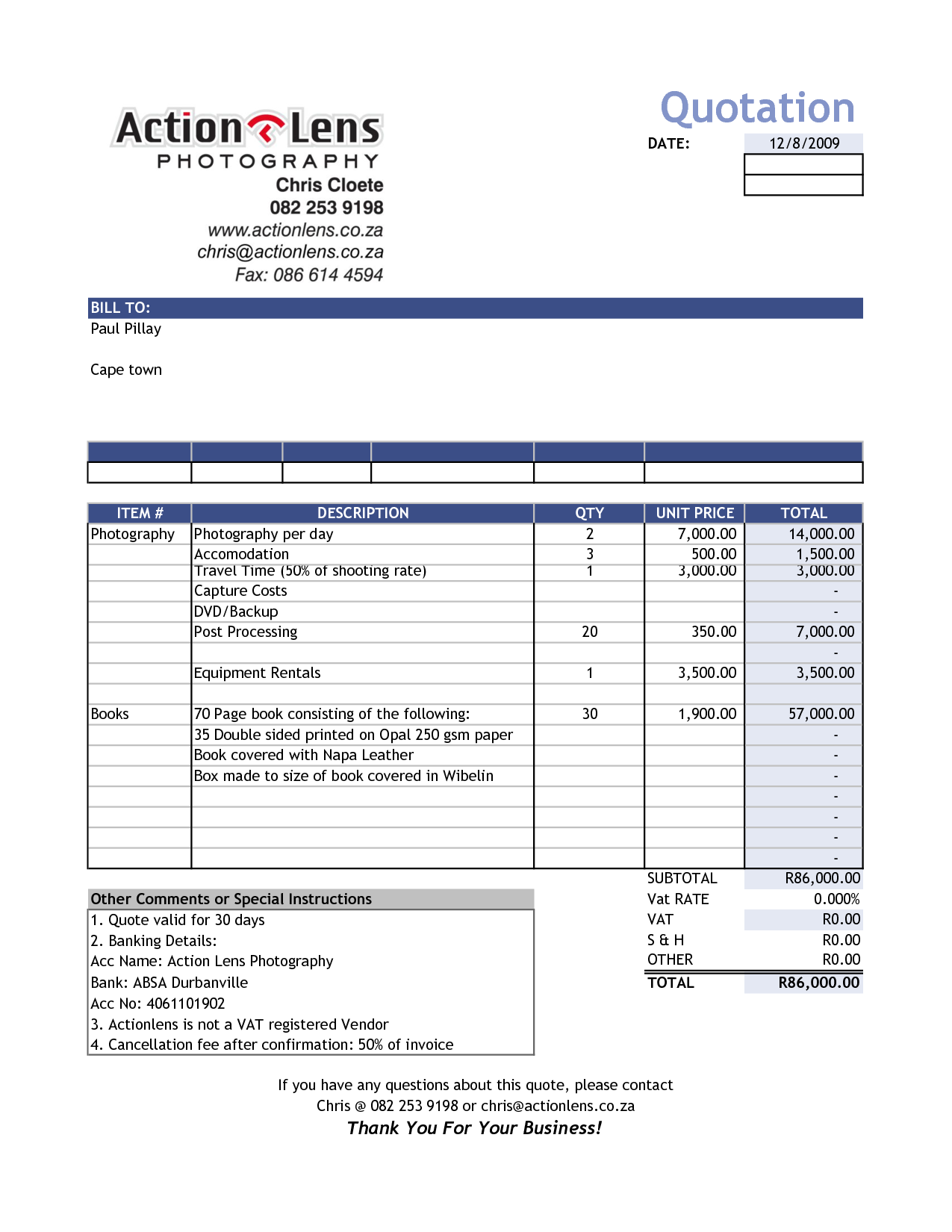 Free Photography Invoice Template