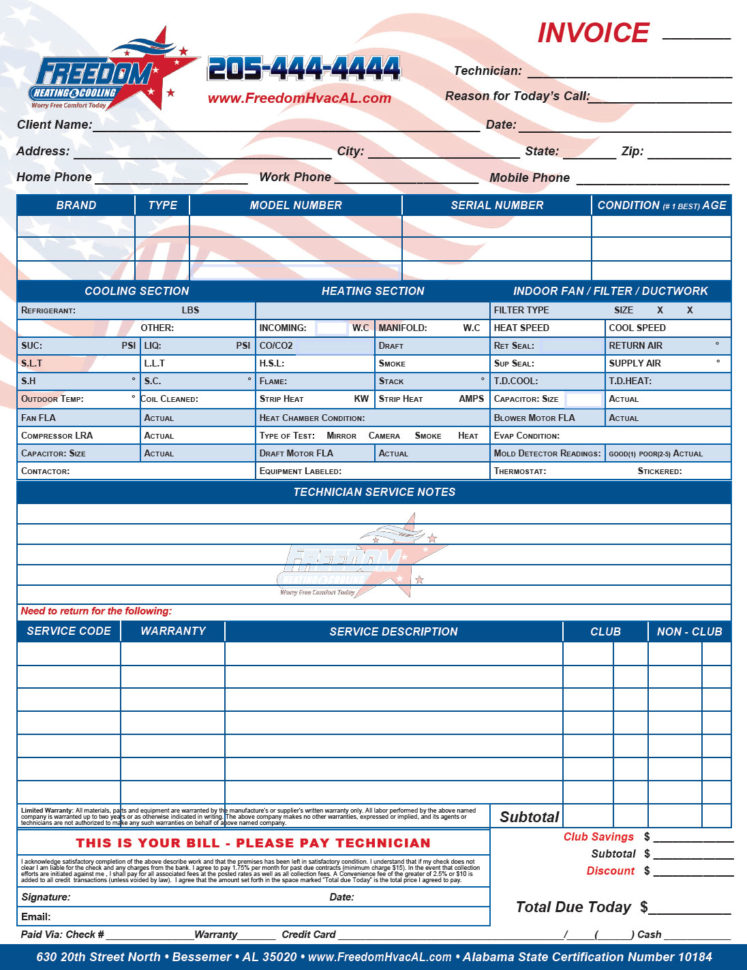 HVAC Invoice Template Db excel