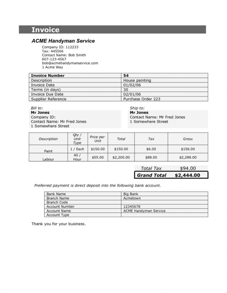 handyman invoice spreadsheet templates for busines labor invoice