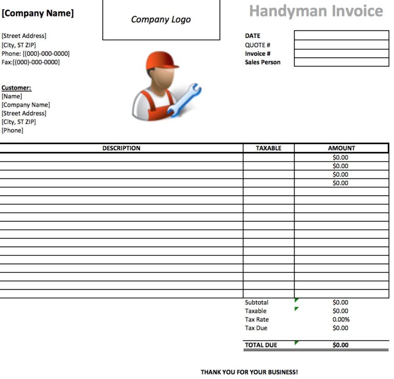 handyman invoice template db excel com