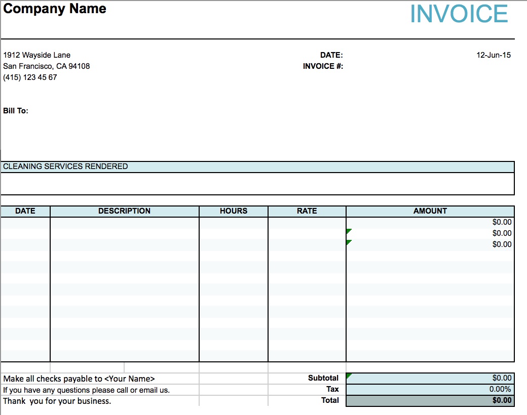 House Cleaning Service Invoice —