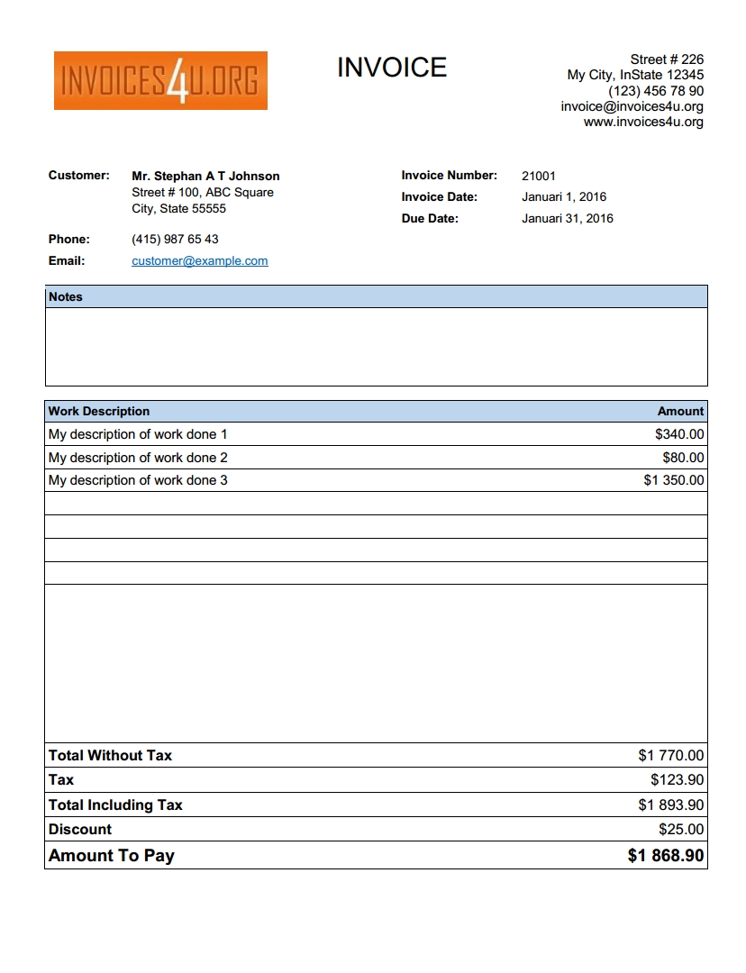 Invoice Template Open Office 1