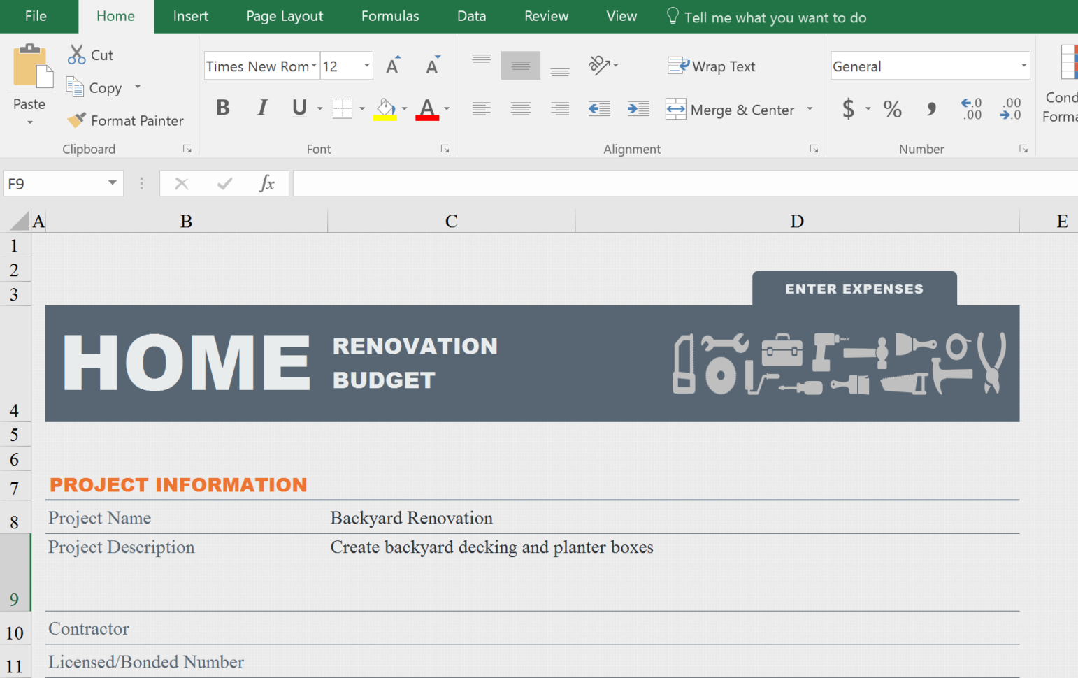 Kitchen Renovation Budget Template