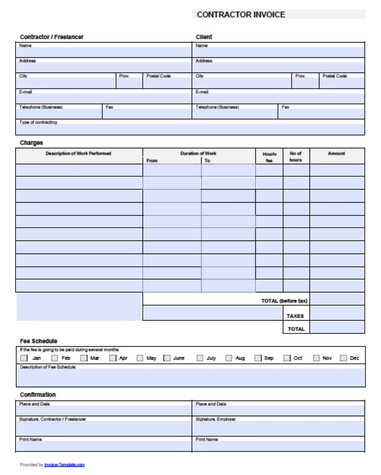 labor invoice template excel