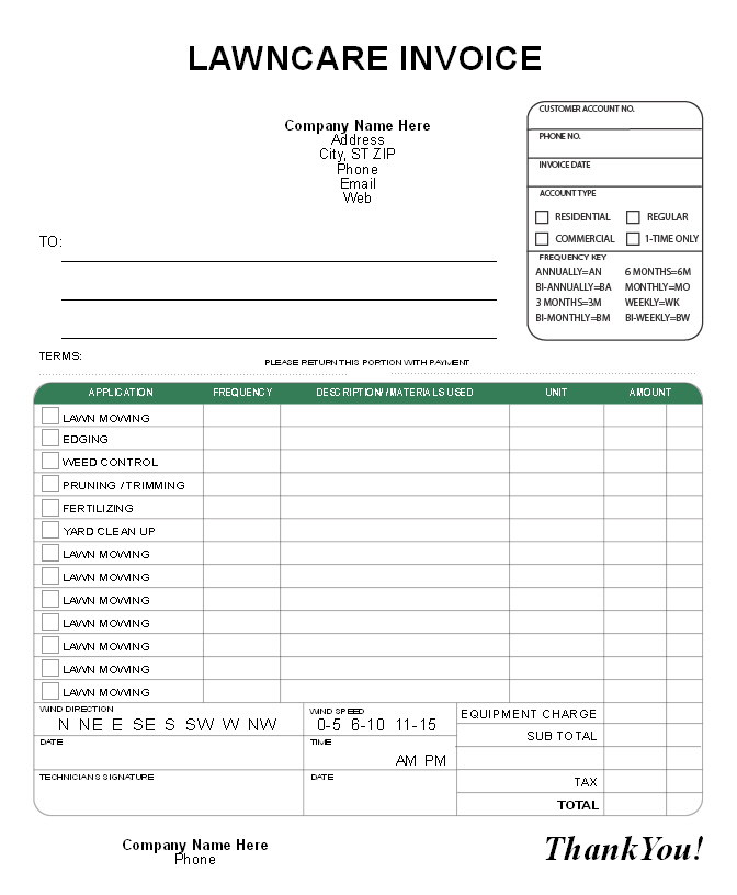 Lawn Care Invoice Examples