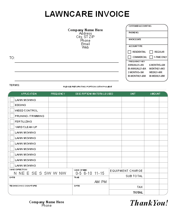 Printable Lawn Care Invoice Template