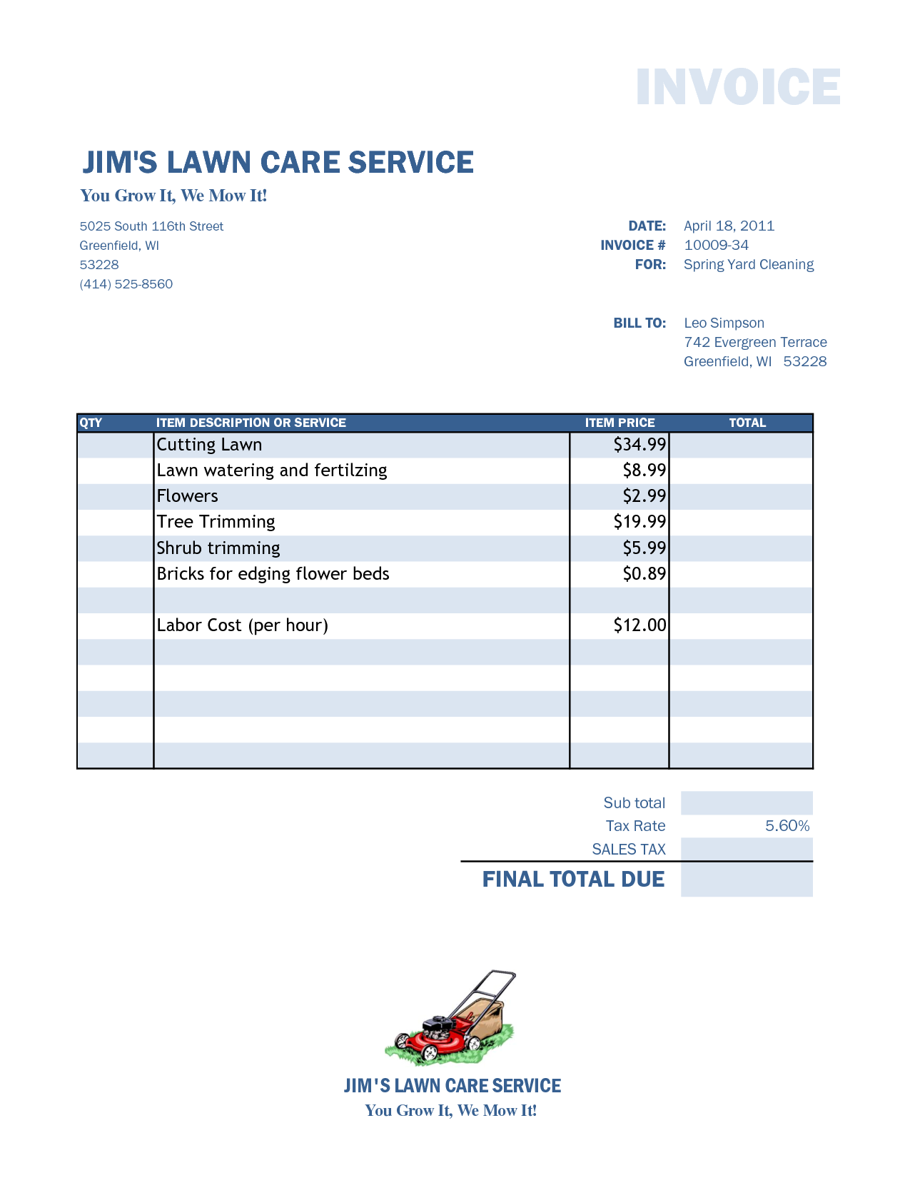 lawn care invoice template pdf db excelcom