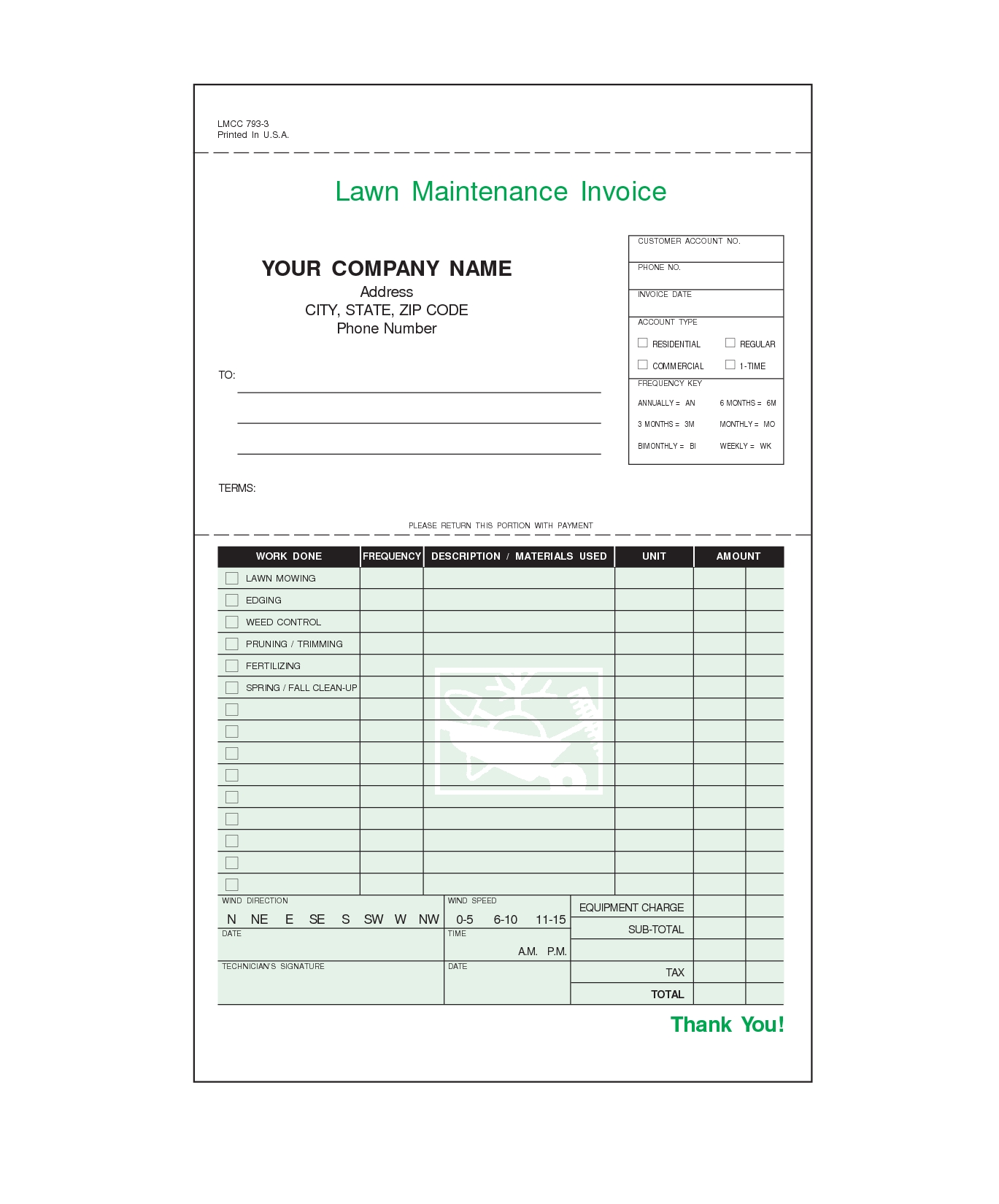 Lawn maintenance invoice forms Db excel