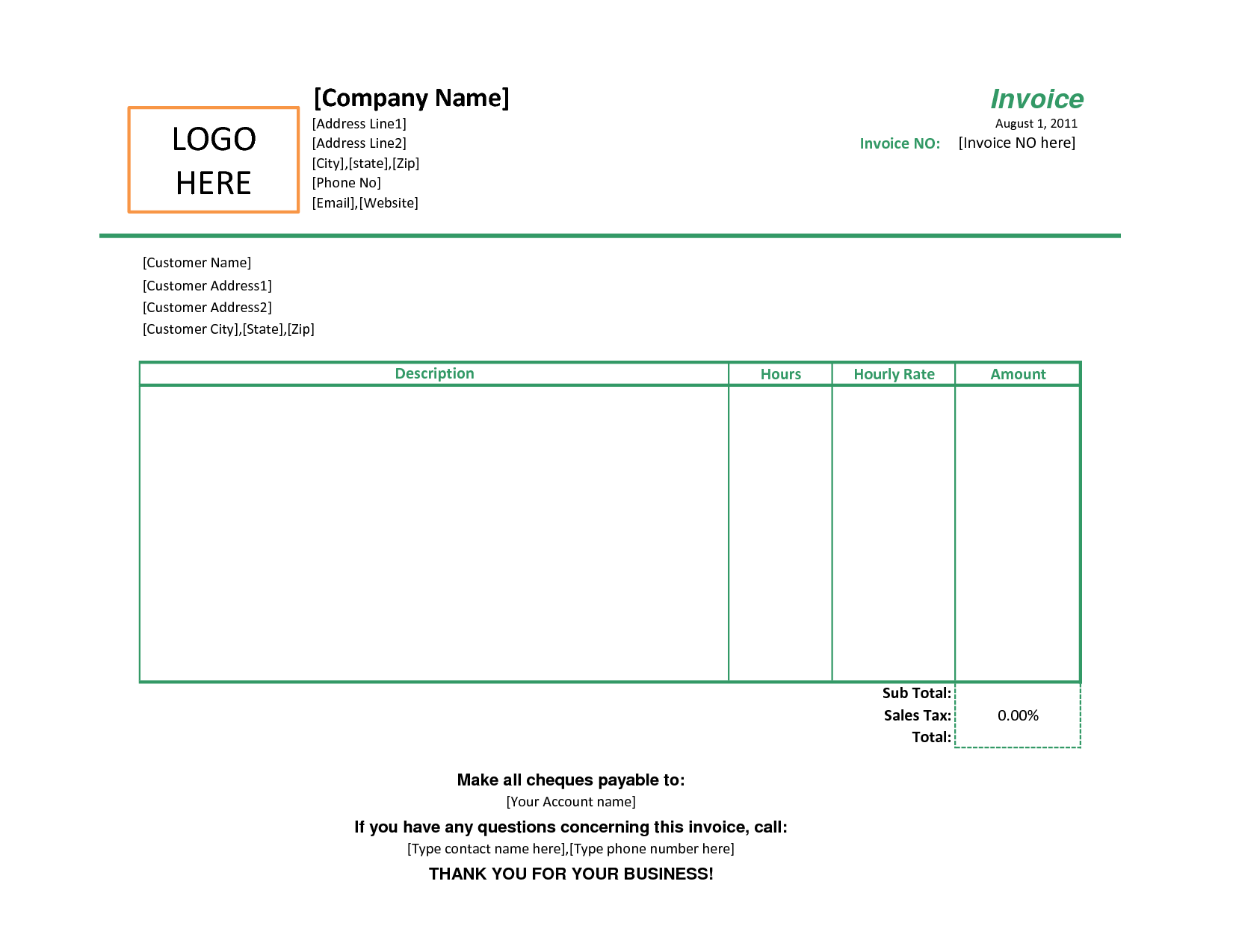 Microsoft Office Publisher Invoice Template