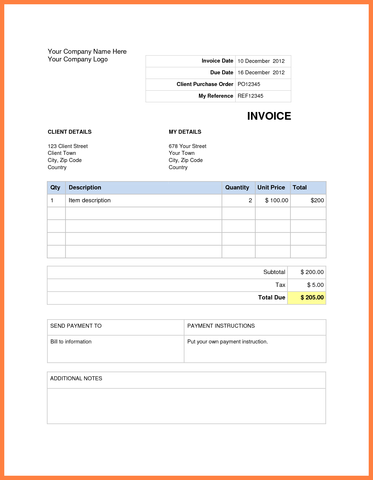 Microsoft word 2010 invoice template Db excel