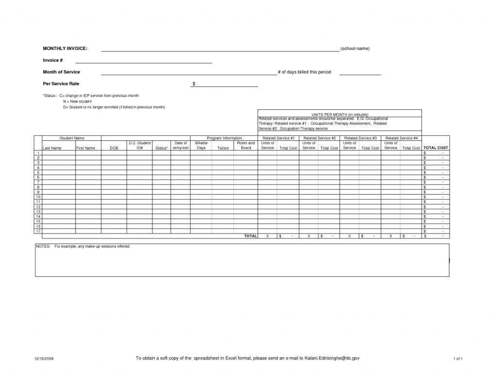 Monthly Invoice Template Excel Db excel