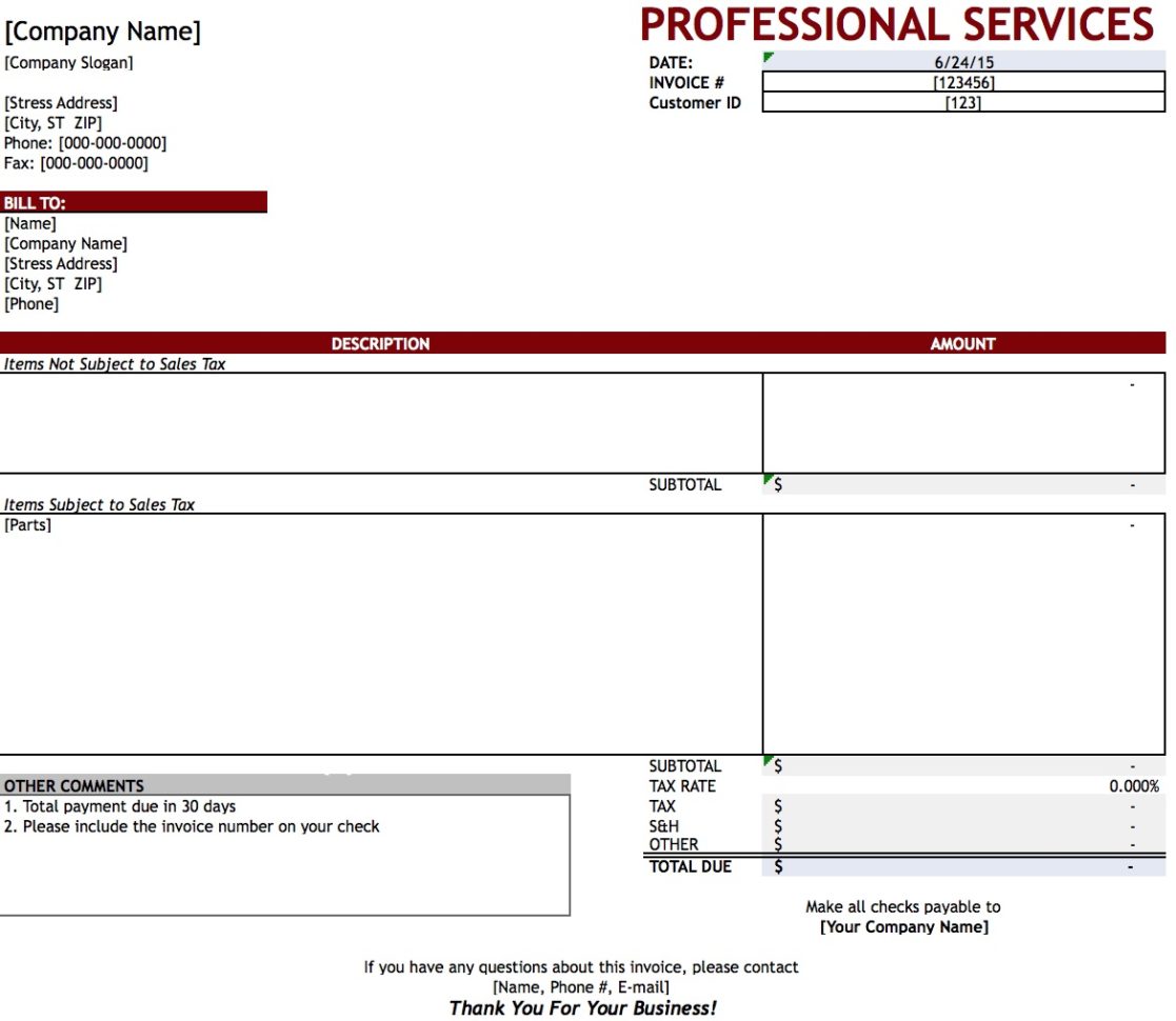 Professional Invoice Template Pdf