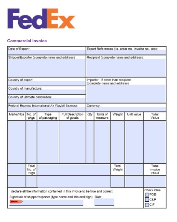 ups freight commercial invoice template