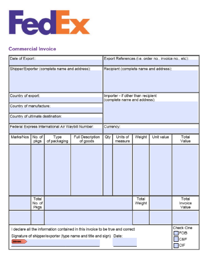shipping commercial invoice template