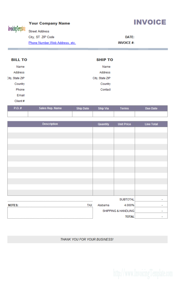 1/2 Page Invoice Template And Excel Spreadsheet Invoice Template