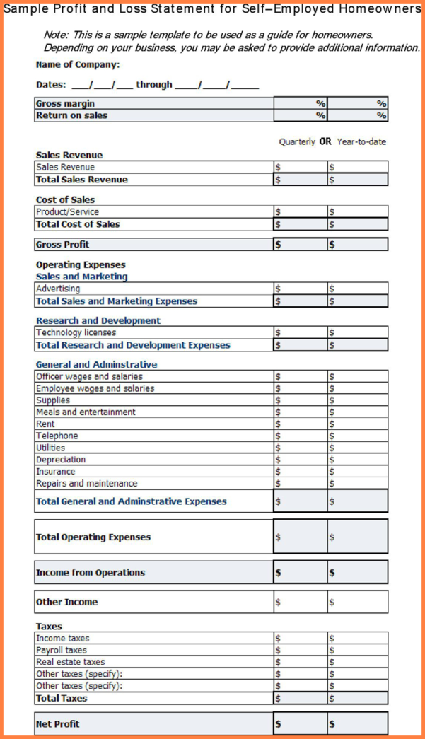 Simple Profit And Loss Statement Template For Self Employed — db-excel.com