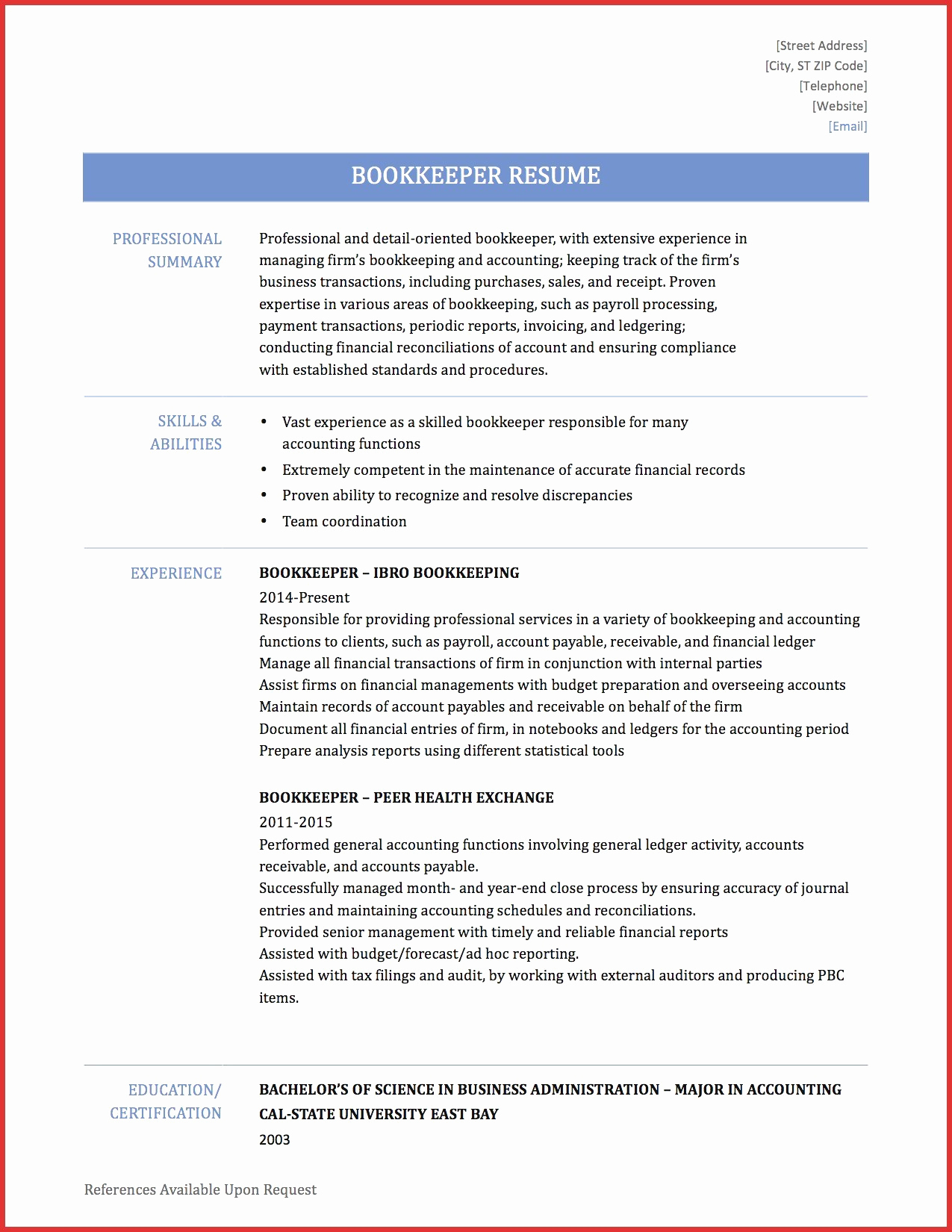 20 Entry Level Bookkeeper Resume Sample Free Resume Templates For 