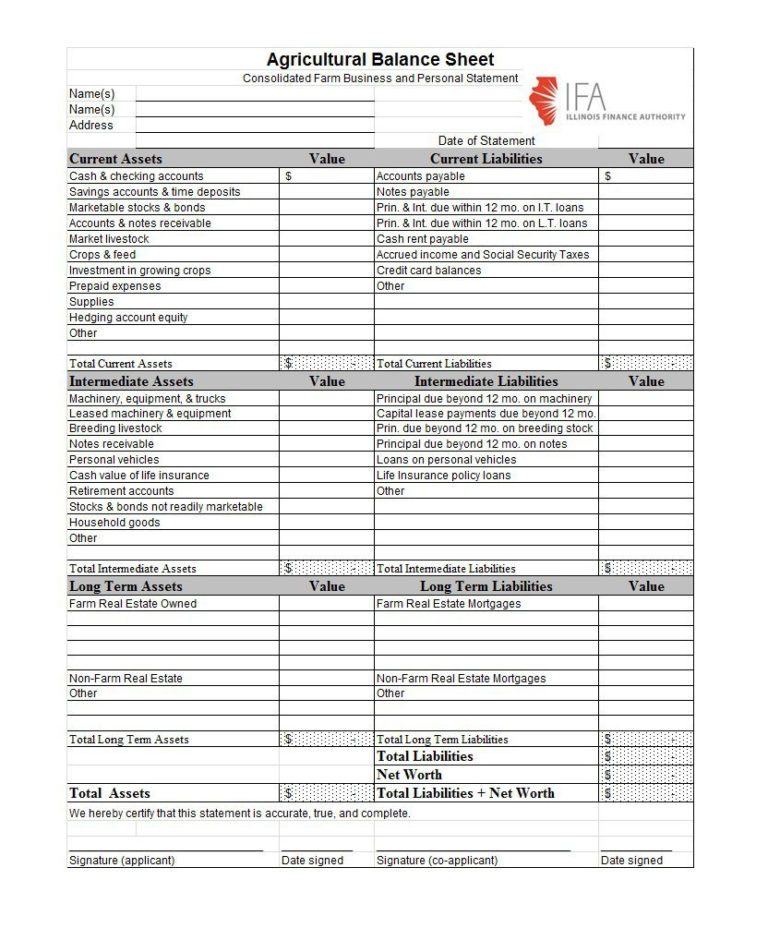 Personal Financial Balance Sheet Template —