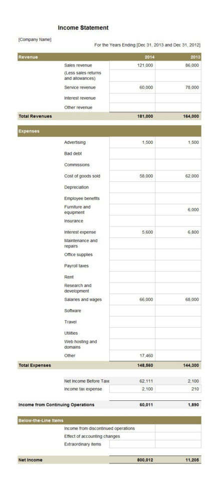 41 Free Income Statement Templates & Examples   Template Lab For Income Statement Template Excel Free Download
