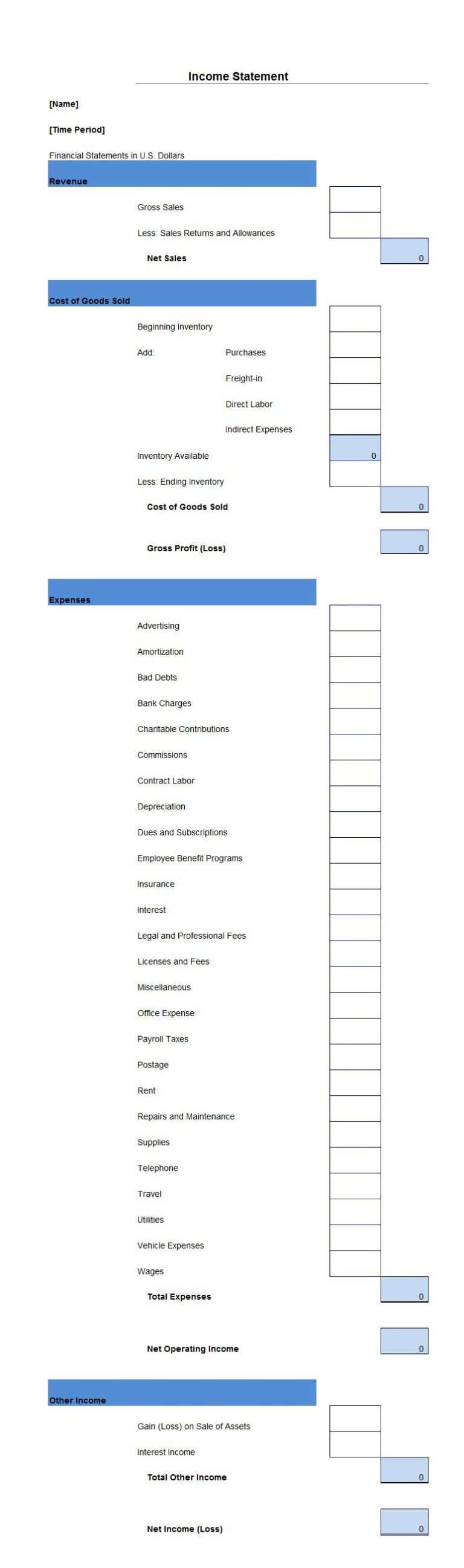 Quarterly Income Statement Template — Db 4274