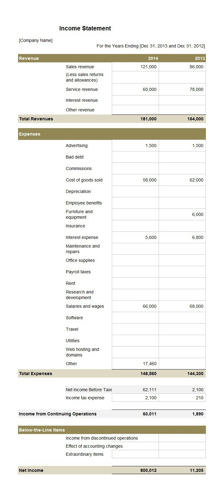 41 Free Income Statement Templates & Examples - Template Lab With Income Statement Template Word