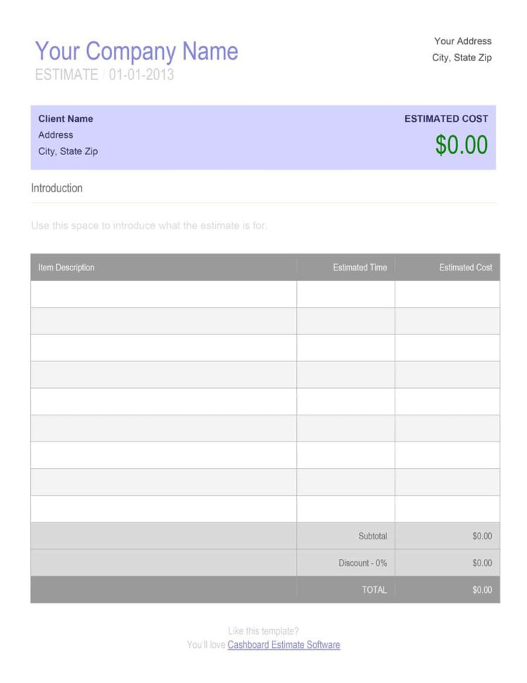 44 Free Estimate Template Forms [Construction, Repair, Cleaning] To Estimating Templates For Construction
