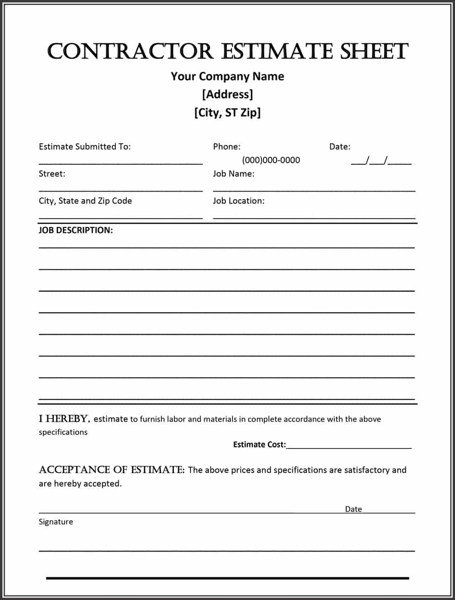 44 Free Estimate Template Forms [Construction, Repair, Cleaning] With Construction Estimate Form Pdf
