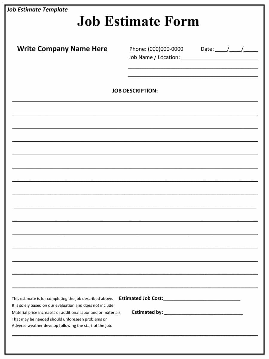 44 Free Estimate Template Forms [Construction, Repair, Cleaning] With Construction Estimate Template Free