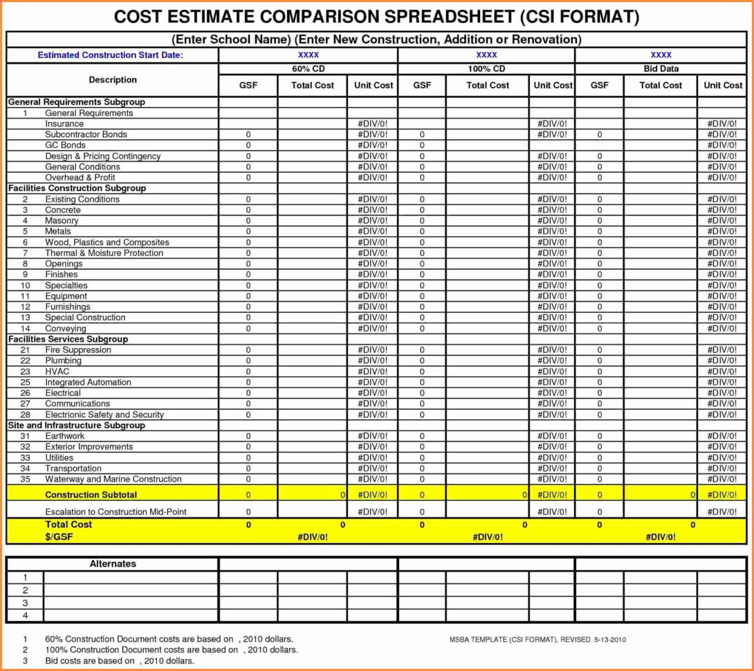 50 Luxury Building Construction Estimate Spreadsheet Excel Download to