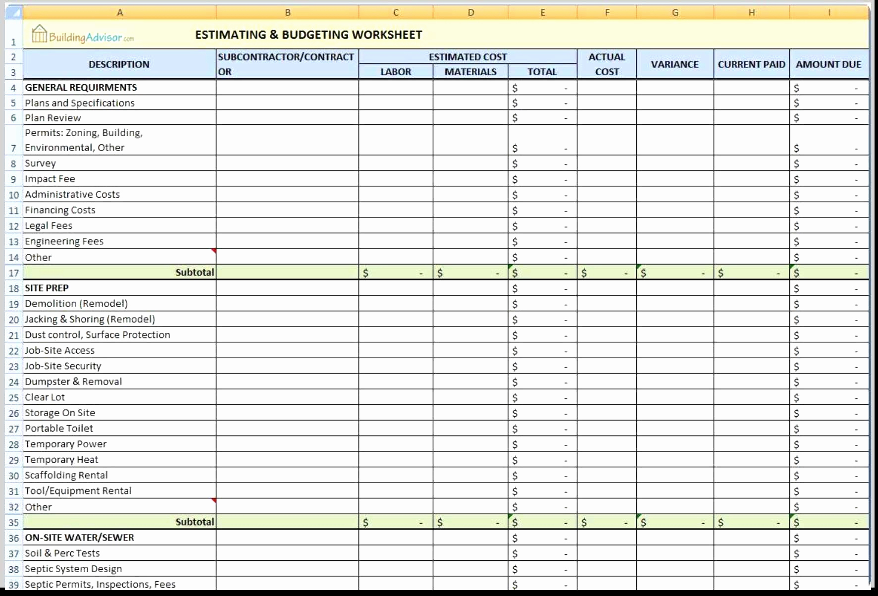 50 New Commercial Construction Cost Estimate Spreadsheet - Document for Cost Estimate Spreadsheet Template