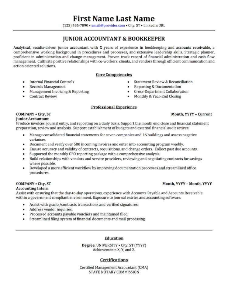 Accounting, Auditing, & Bookkeeping Resume Samples | Professional Throughout Bookkeeping Resume Templates