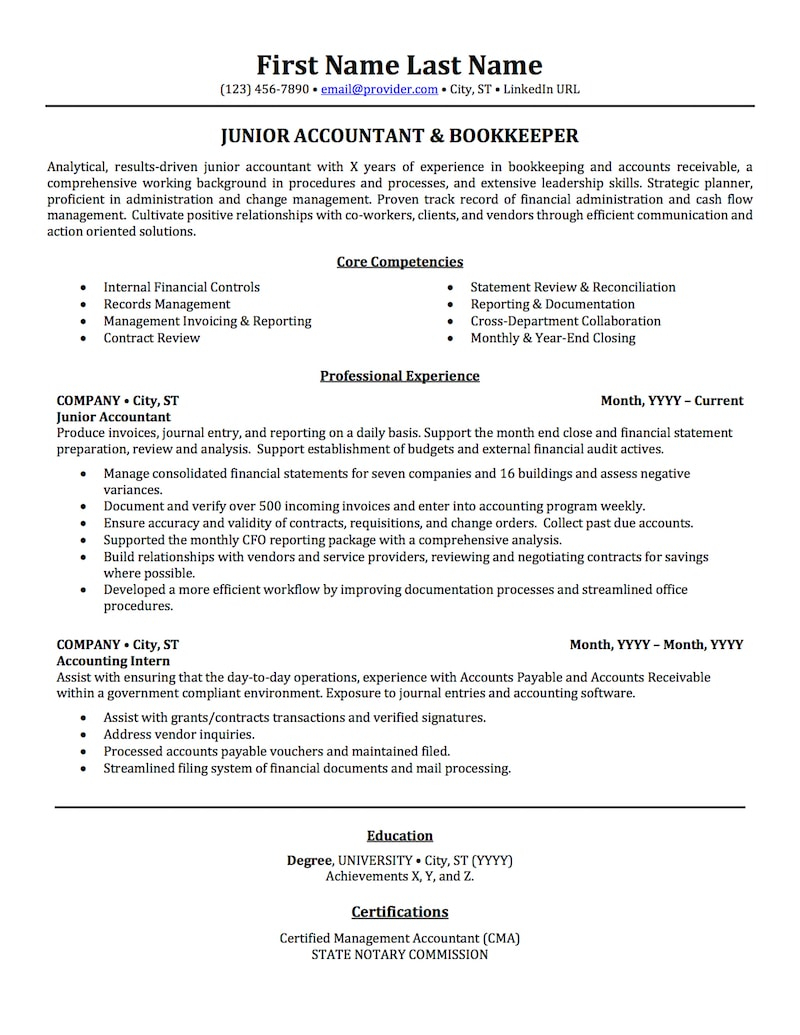 Accounting, Auditing, & Bookkeeping Resume Samples | Professional To Bookkeeping Resume Samples