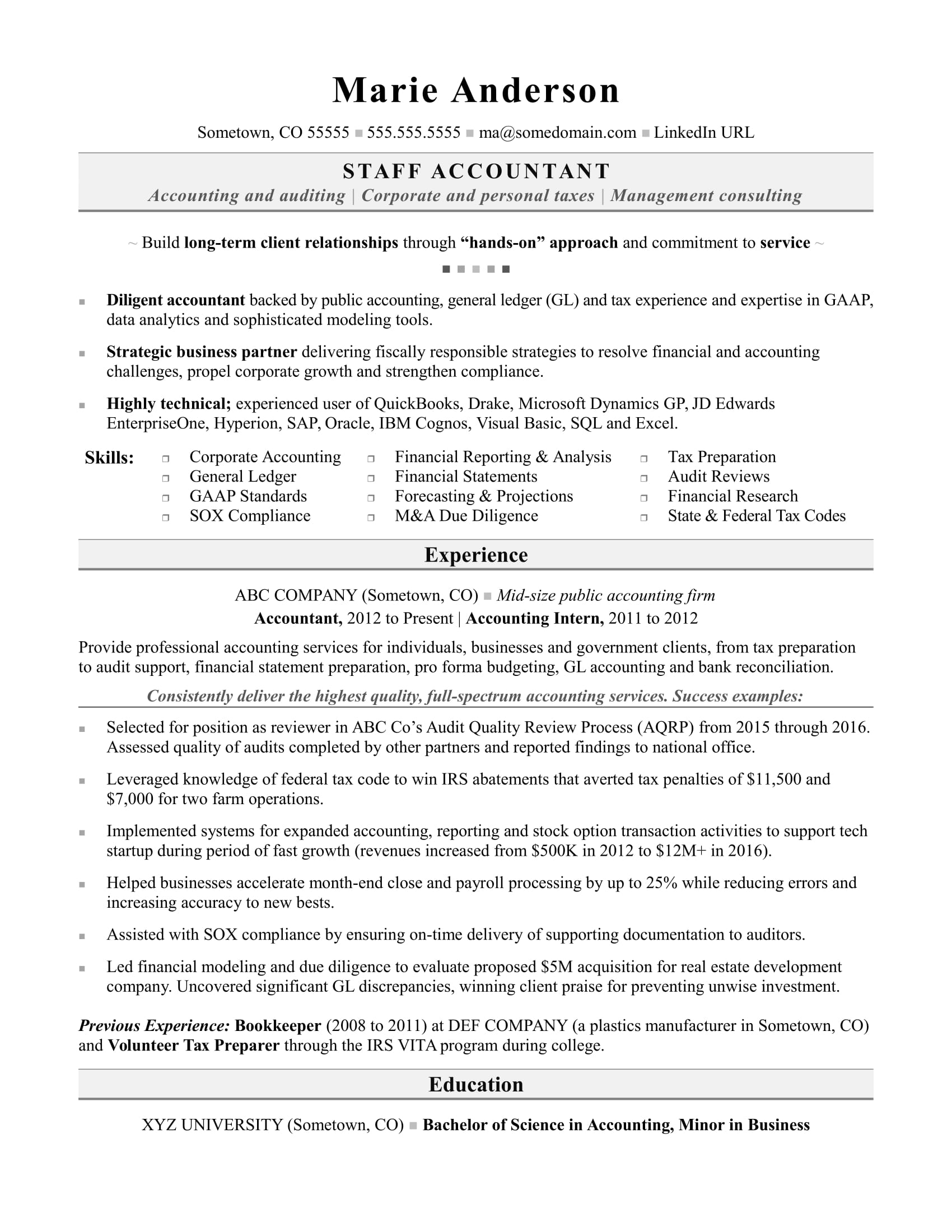 Accounting Resume Sample | Monster for Bookkeeping Resume Templates