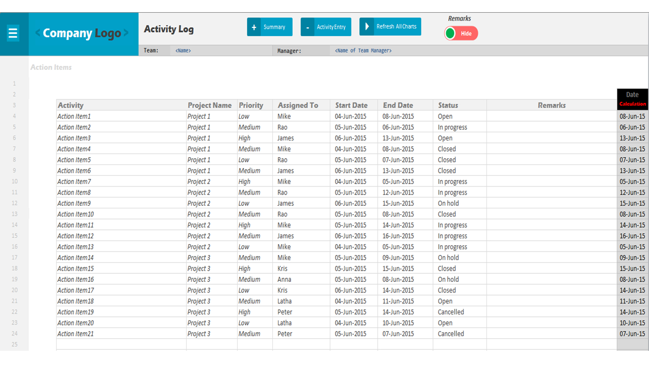 Activity Log - Excel Project Management Templates Inside Project Management Templates Microsoft