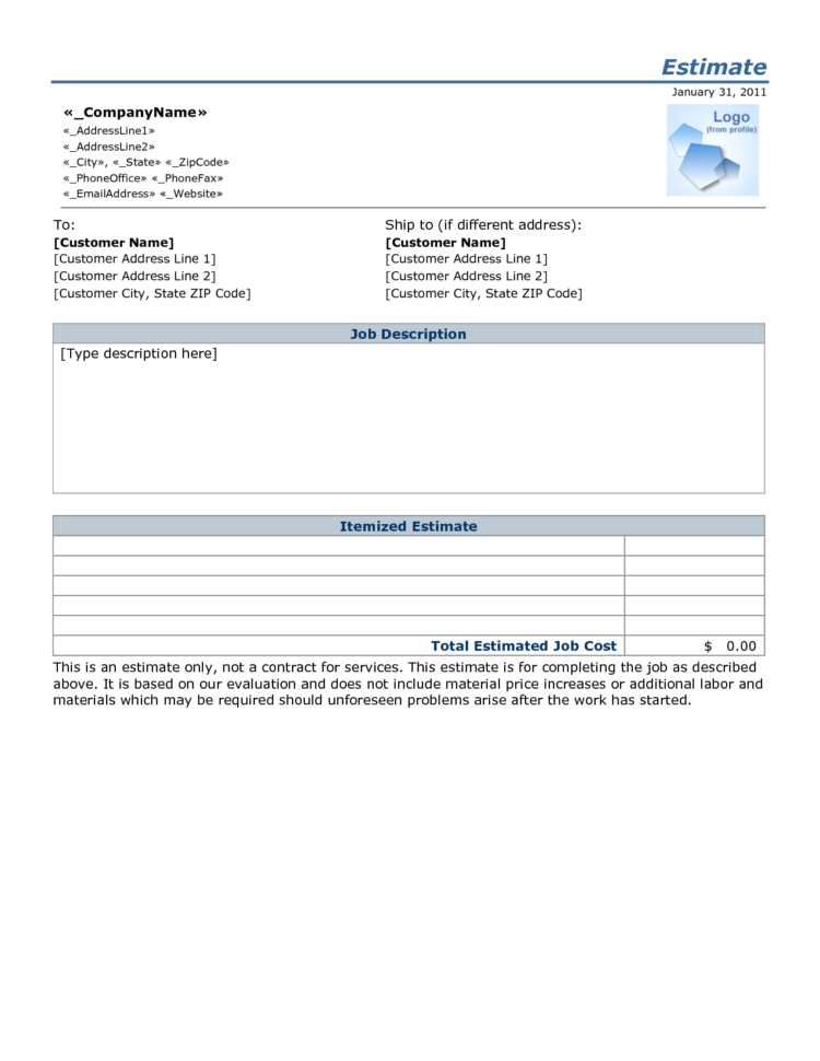 Best Photos Of Estimate Template Word   Construction Job Estimate Within Free Construction Estimate Template Word