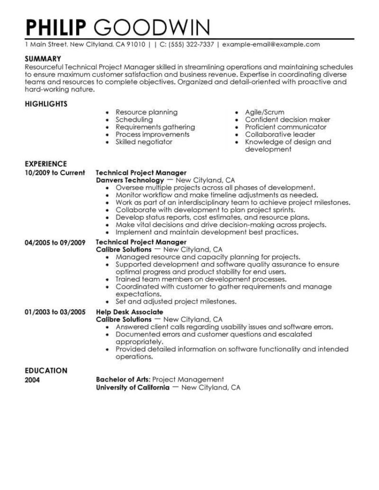 Best Technical Project Manager Resume Example | Livecareer Inside Project Management Resume Templates