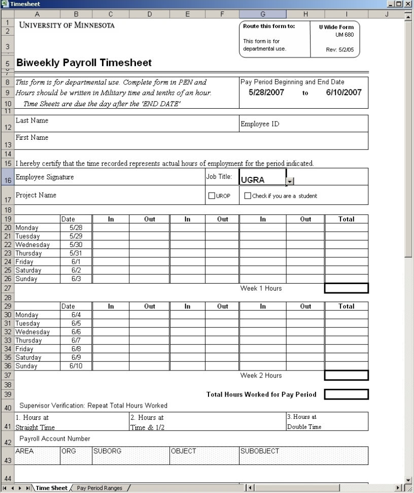Biweekly Payroll Timesheet And Payroll Sign In Sheet Template