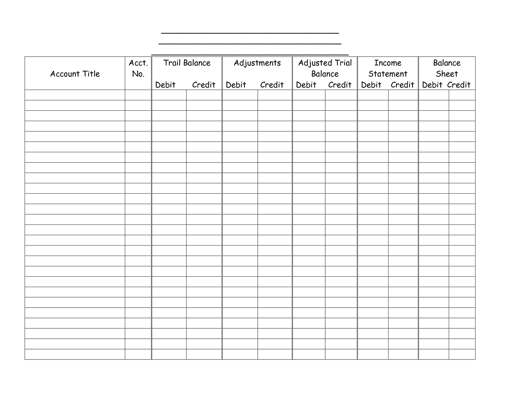 Blank Accounting Worksheet Template 1 Down Town Ken More Throughout 