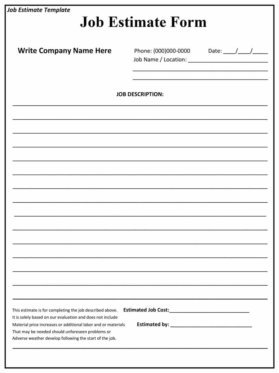 Construction Estimating Forms Template —