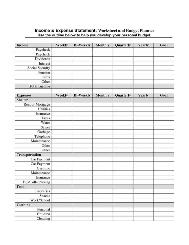 Blank Financial Worksheet Form And Personal Financial Statement And 