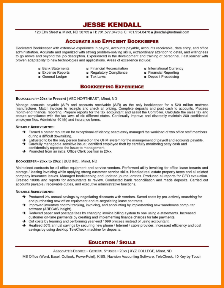 Bookkeeper Resume Sample   Eezeecommerce Intended For Bookkeeping Reports Samples