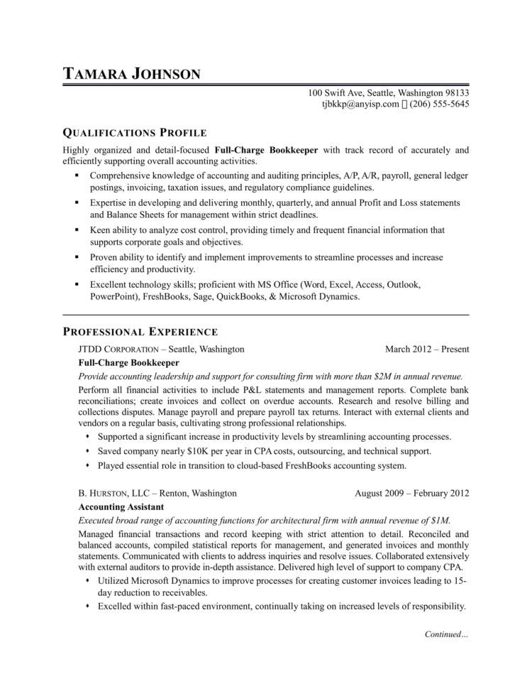 Bookkeeper Resume Sample | Monster In Samples Of Bookkeeping Spreadsheets