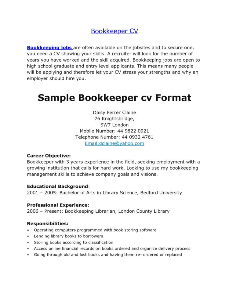 Bookkeeper Resume Samples | Nguonhangthoitrang And Bookkeeper Resume Sample Summary