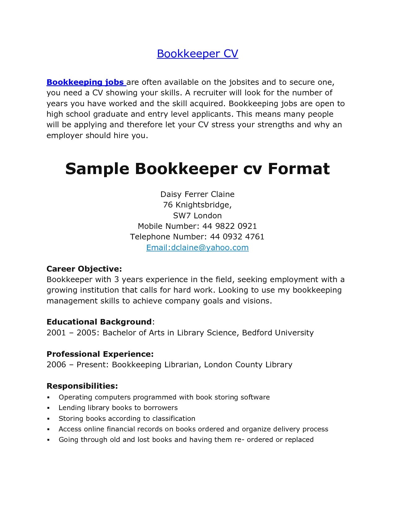 Bookkeeper Resume Samples | Nguonhangthoitrang and Bookkeeper Resume Sample Summary
