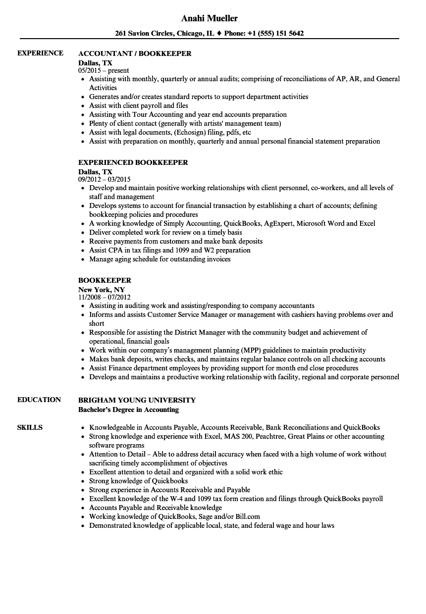 Bookkeeper Resume Sample Summary — Db 