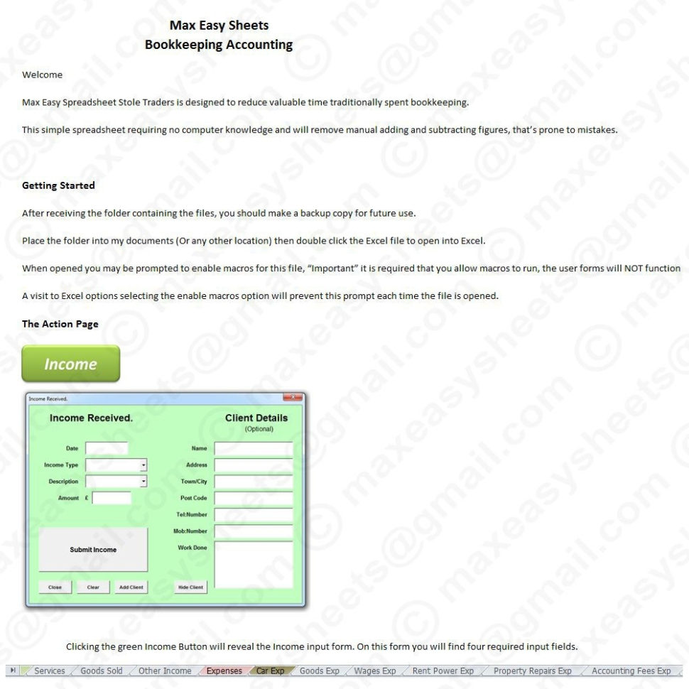 Bookkeeping Accounts Tax Spreadsheet Business Sole Trader Self To Within Sole Trader Accounts Spreadsheet