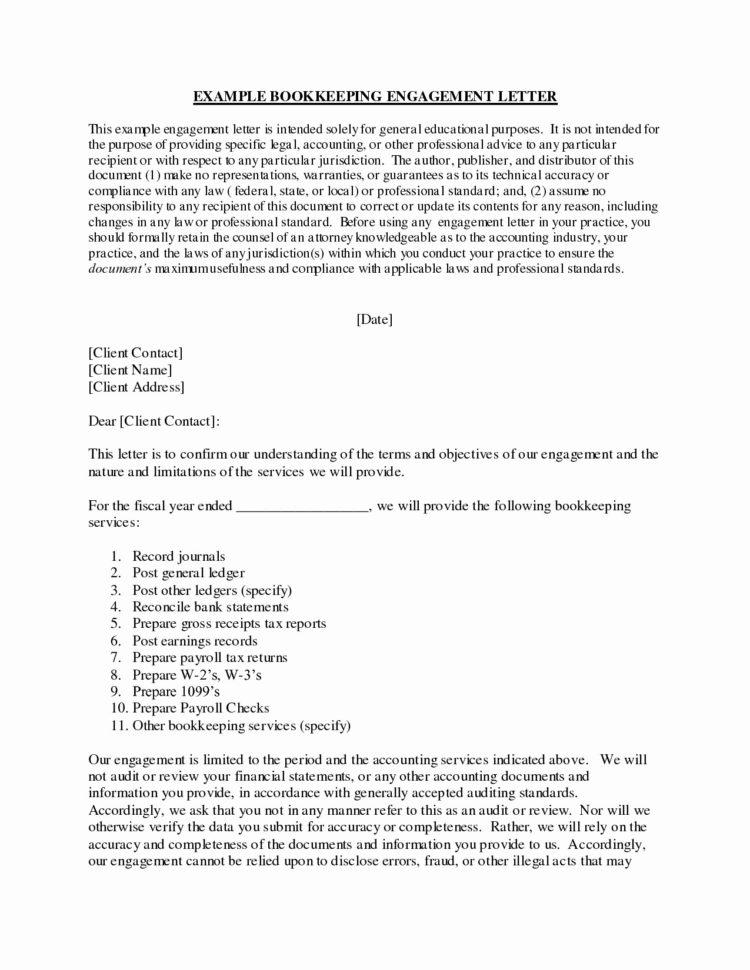 Bookkeeping Engagement Letter Template Collection Intended For Bookkeeping Engagement Letter Example