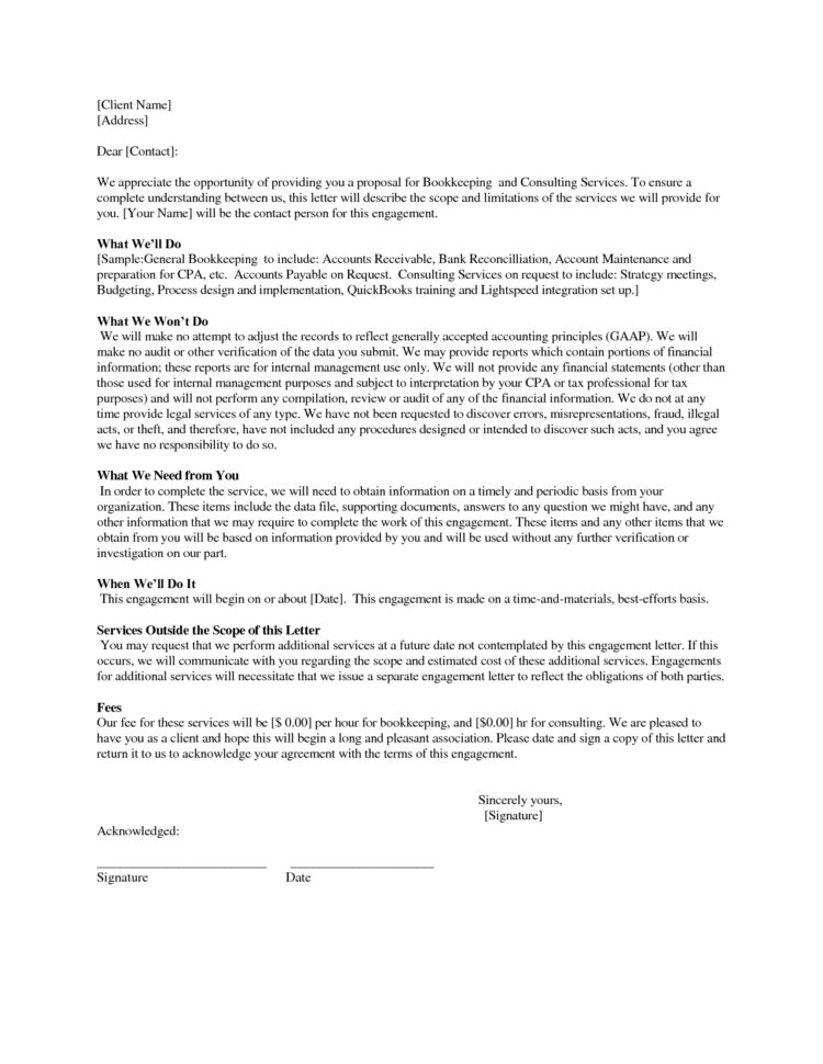 Bookkeeping Engagement Letter Template Download With Bookkeeping Contract Template